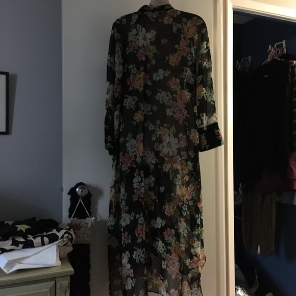 ZARA Black Floral Chiffon Maxi Shirt Dress - Picture 3 of 4
